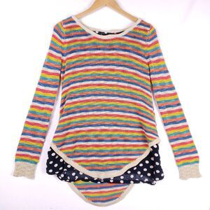 Colorful Striped Knit Sweater with Polka Dot Hem Women's XS Bobo Chic Grunge‎